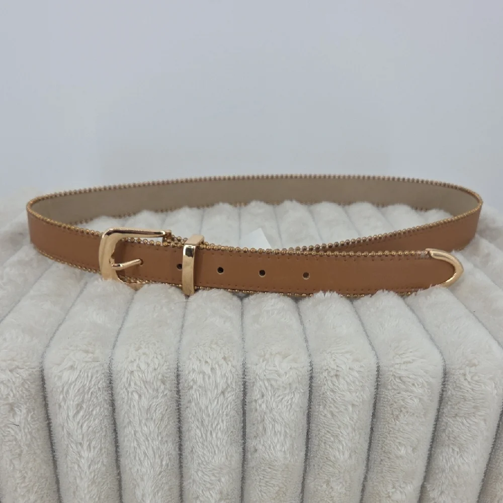 Steve Madden Slim Tan Belt with Gold Hardware